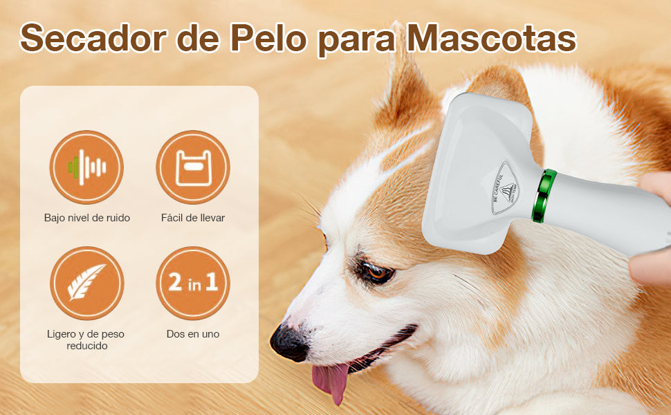 Secador y Cepillo 2 en 1 para Mascotas – Seca y Desenreda en Minutos 🚀🐶