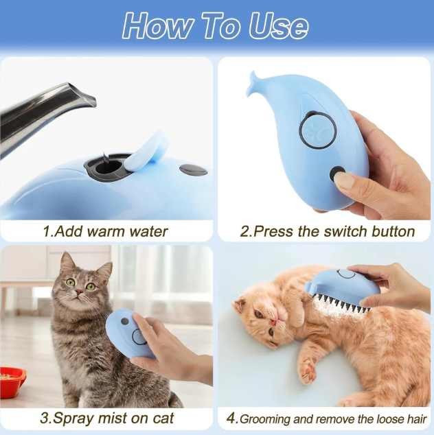 Cepillo vapor para mascota (celeste)